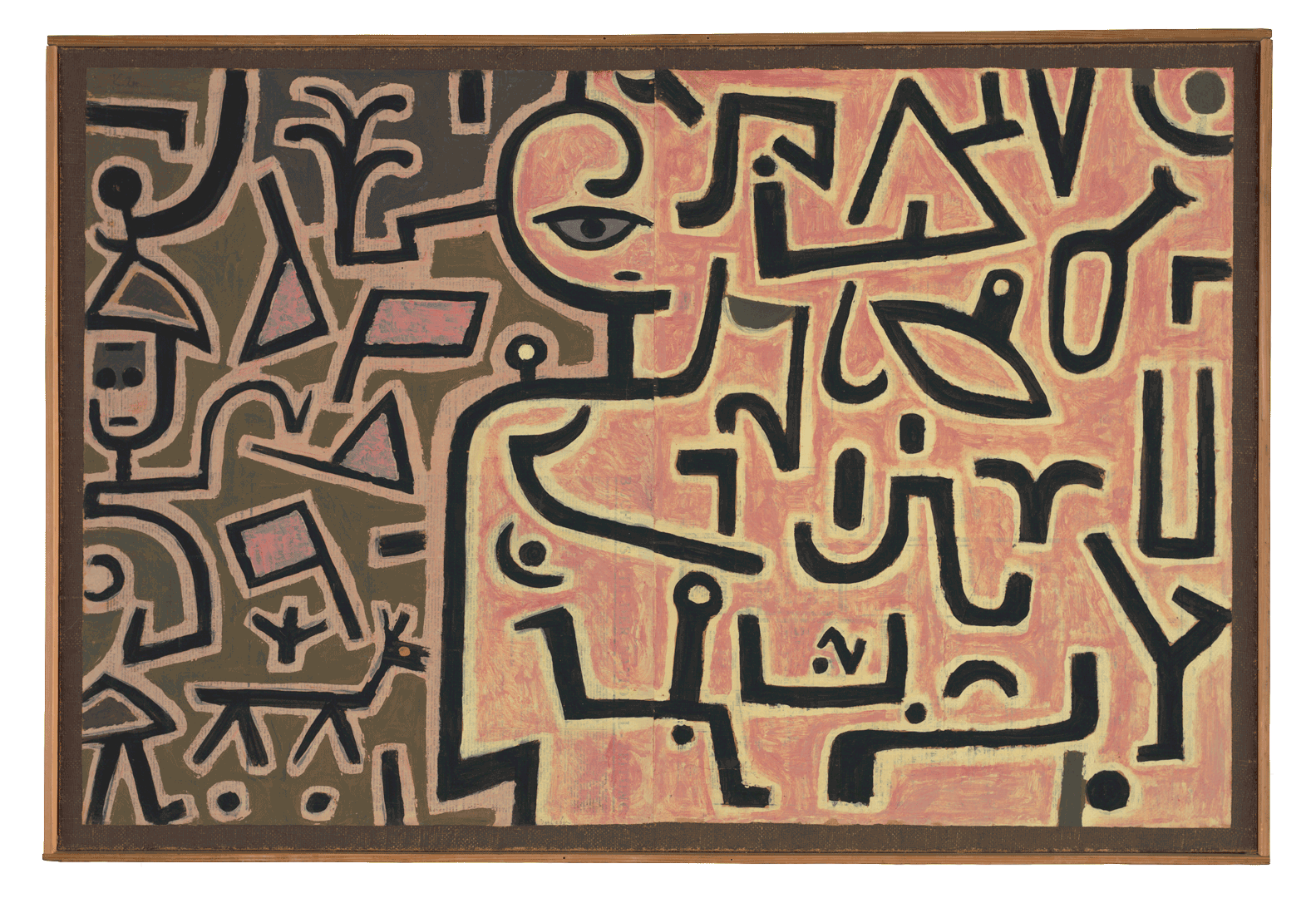 A painting on burlap in original frame by Paul Klee, titled Vorhaben, 1938, 126 Intention, 1938, 126, dated 1938.